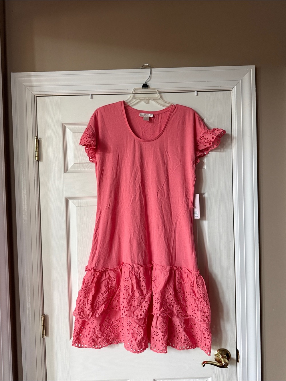Rachel Parcell Coral Pink Eyelet Ruffle Hem Dress